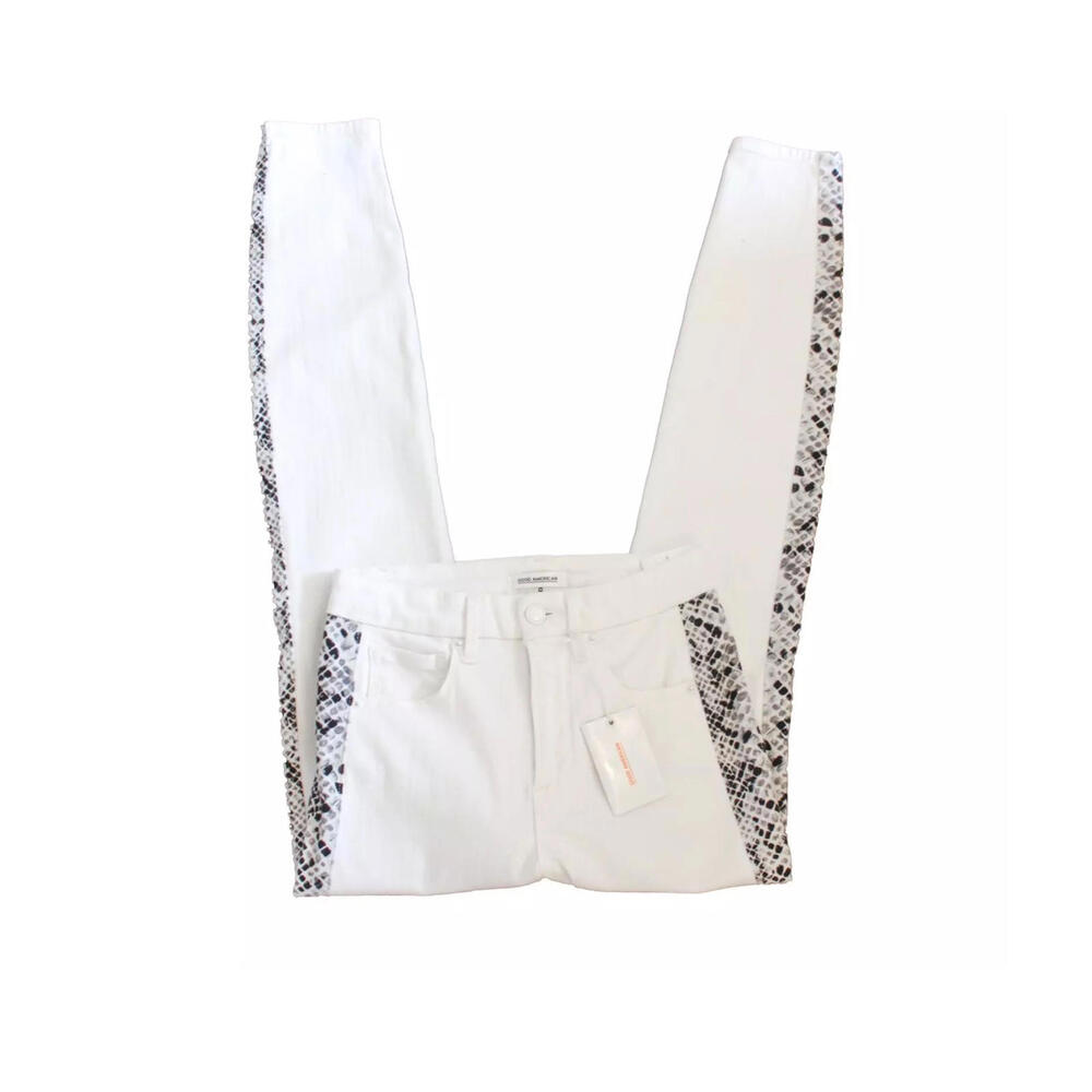 NWT GOOD AMERICAN | SZ 0/25 | White Snakeskin Skinny Jeans High Rise MSRP $179 - Picture 3 of 9
